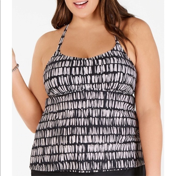 NWT Island Escape MARRAKESH BLACK Plus Size Palisades Tankini Swim Top, US 24W - Picture 2 of 5